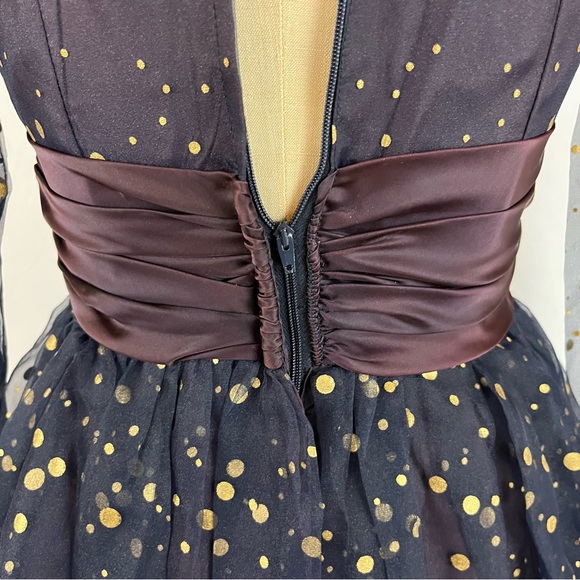 Vintage 50s Maxi Dress Navy & Gold Polka Dot Formal Gown XS/S - Picture 8 of 13